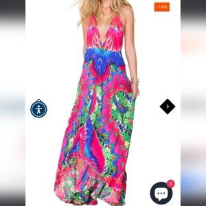 Shahida V-Neck Style Dress In Feather Print 3 Ways To Wear Multicolor Size OS